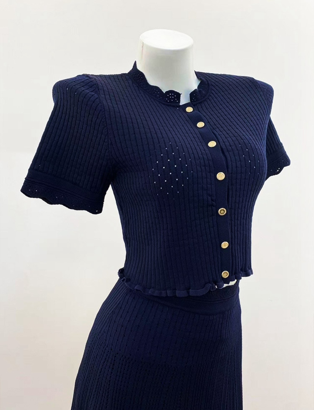 🦞Sandro Navy Knit Two‑Piece Set Cropped Top Long Midi Skirt - Picture 11 of 11